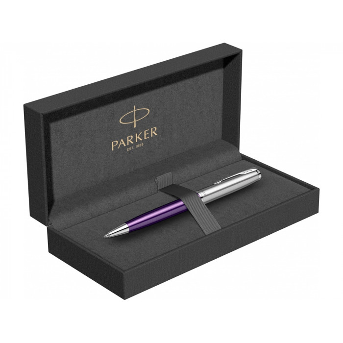 Шариковая ручка Parker Sonnet Essentials Violet SB Steel CT, цвет чернил black, перо: M, в подарочной упаковке.