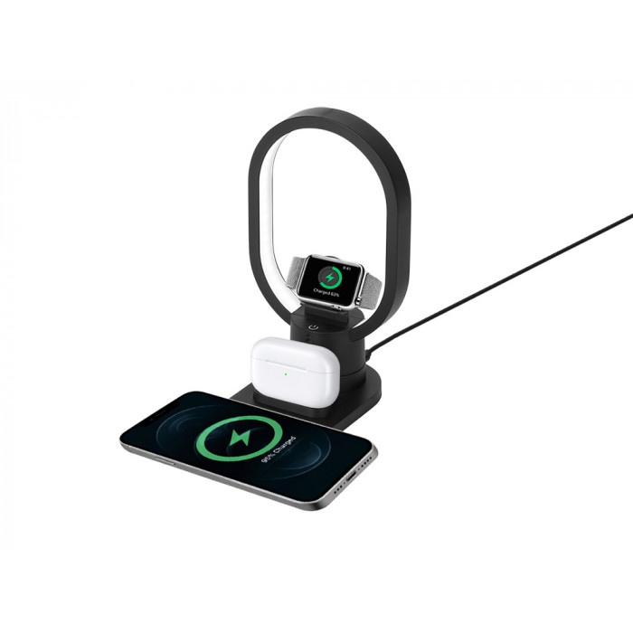 Беспроводная зарядная станция 4-в-1 Portal c лампой, 15 Вт, черный