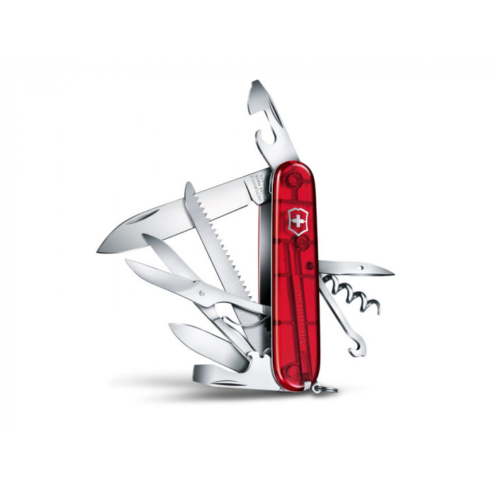 Нож перочинный VICTORINOX Huntsman, 91 мм, 15 функций, полупрозрачный красный