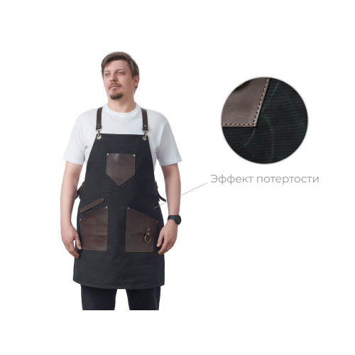 Фартук из канваса с ремнями из натуральной кожи, материал: канвас смесовый, плотность 450 гр/м, натуральная кожа КРС, цвет черный, коричневый темный