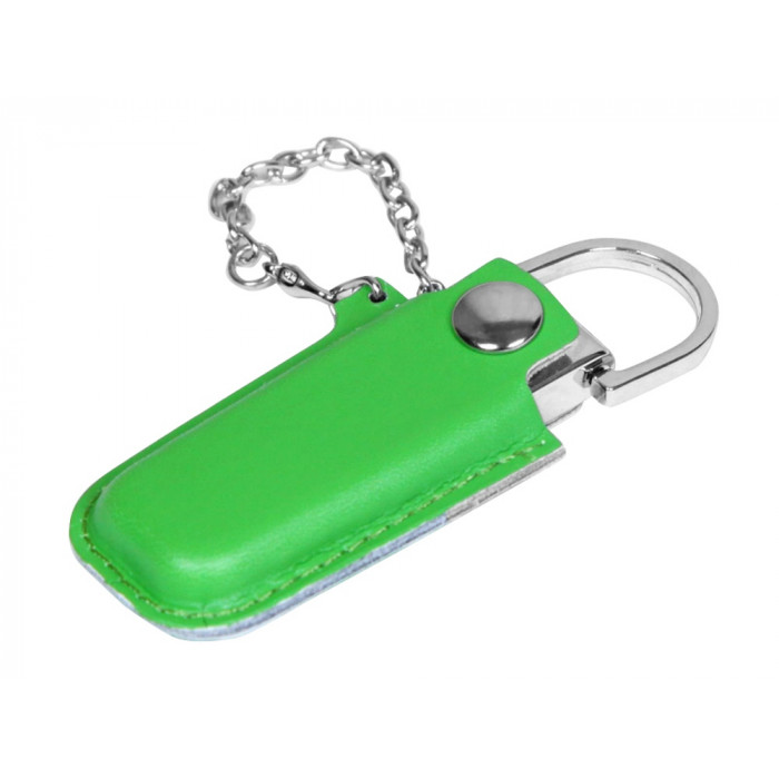 Флешка в массивном корпусе с кожаным чехлом, 16 Гб, зеленый