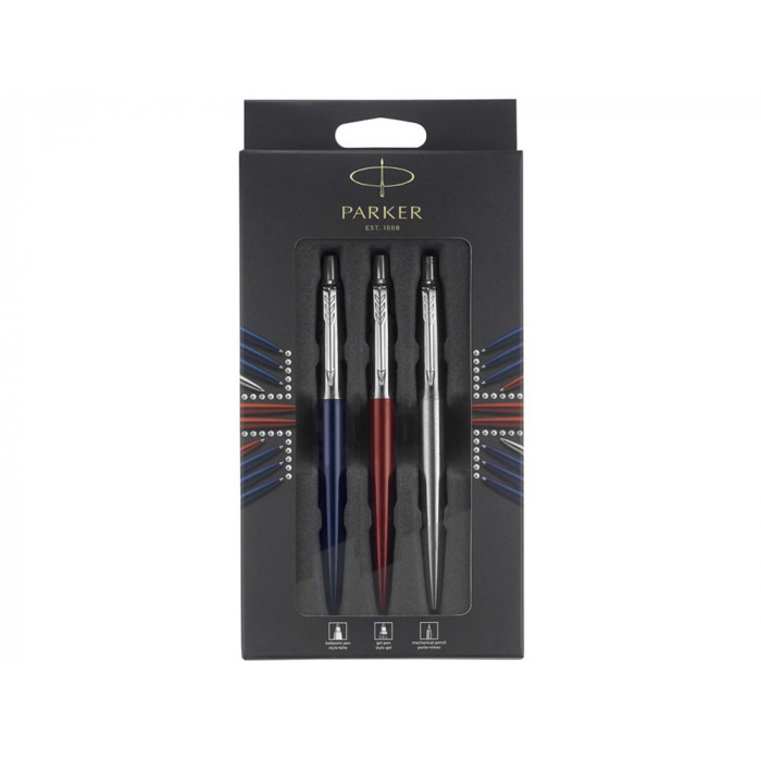 Набор Parker Jotter London Trio: гелевая ручка Red CT + шариковая ручка Blue CT + карандаш Stainless Steel CT