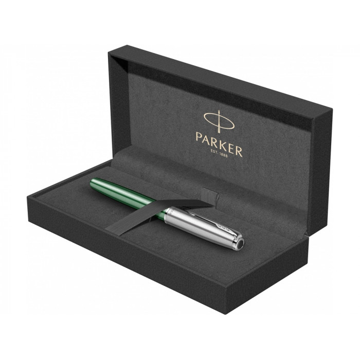 Ручка-роллер Parker Sonnet Essentials Green SB Steel CT, цвет чернил black, перо: F, в подарочной упаковке.