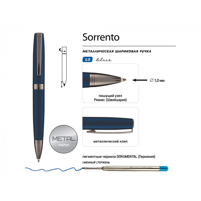 Ручка металлическая шариковая Sorrento, синий матовый