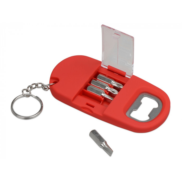 Брелок-открывалка с отвертками и фонариком Uni, софт-тач, красный