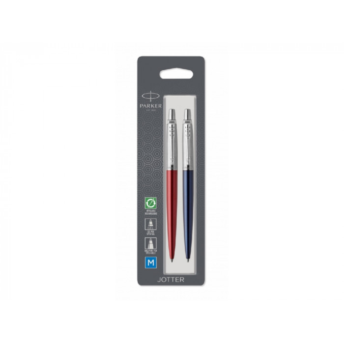 Набор из 2х ручек : Parker Jotter London Parker Jotter Essential, Kensington Red CT и Jotter Essential, Royal Blue CT, стержень: M