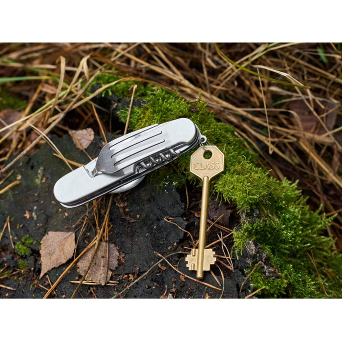 Нож перочинный Stinger, 109 мм, 8 функций, материал рукояти: нержавеющая сталь (серебристый)