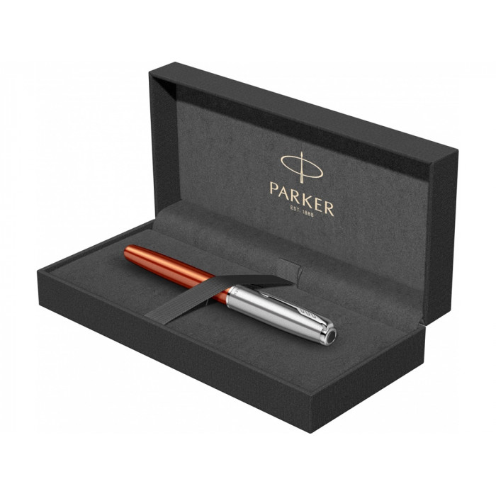 Ручка-роллер Parker Sonnet Essentials Orange SB Steel CT, цвет чернил black,перо: F, в подарочной упаковке.