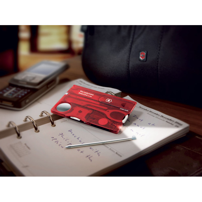 Швейцарская карточка VICTORINOX SwissCard Lite, 13 функций, полупрозрачная красная