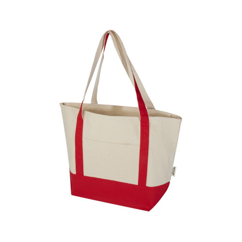 Sam эко- сумка из переработанного хлопка, сертифицированного согласно GRS, плотностью 320 г/м² - Красный / Натуральный