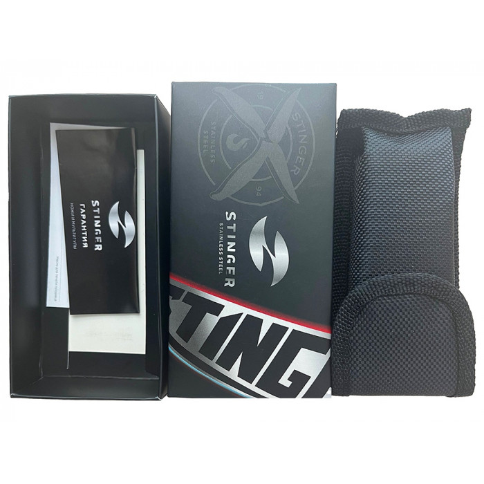 Мультитул Stinger, 104x43 мм, 13 функций, сталь/алюминий, чёрно-серебристый, в нейлоновом чехле