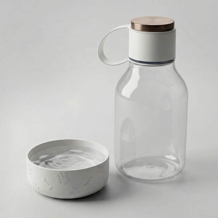 Бутылка для воды 2-в-1 Dog Bowl Bottle со съемной миской для питомцев, 1500 мл, белый