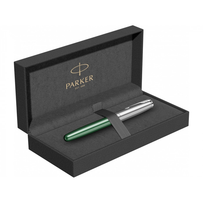 Ручка-роллер Parker Sonnet Essentials Green SB Steel CT, цвет чернил black, перо: F, в подарочной упаковке.