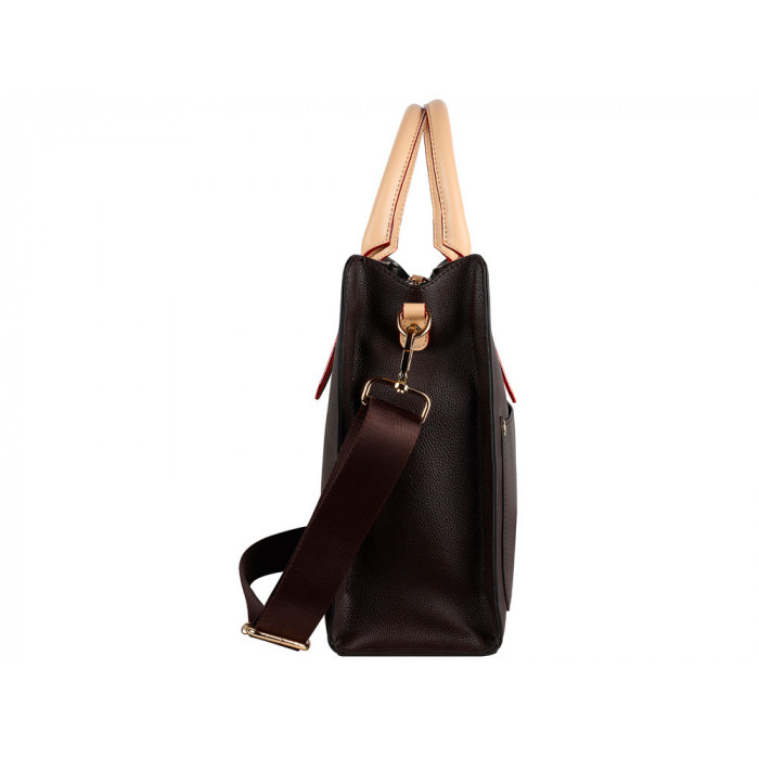 Сумка-портфель женская BUGATTI Ella, тёмно-коричневая, полиуретан, 30х11,5х28 см