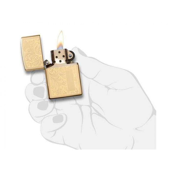 Зажигалка ZIPPO Venetian с покрытием High Polish Brass, латунь/сталь, золотистая, 38x13x57 мм