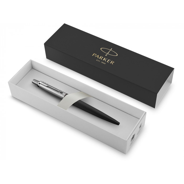 Шариковая ручка Parker Jotter Essential, Satin Black CT, стержень: M, цвет чернил : blue или black