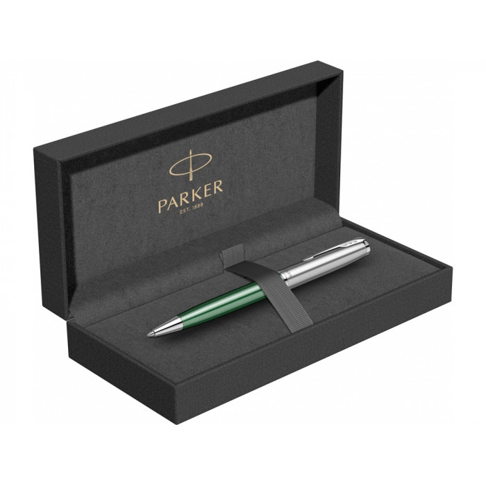 Шариковая ручка Parker Sonnet Essentials Green SB Steel CT, цвет чернил black, перо: M, в подарочной упаковке.