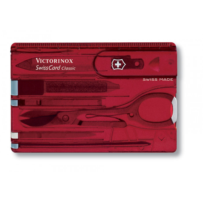 Швейцарская карточка VICTORINOX SwissCard Classic, 10 функций, полупрозрачная красная