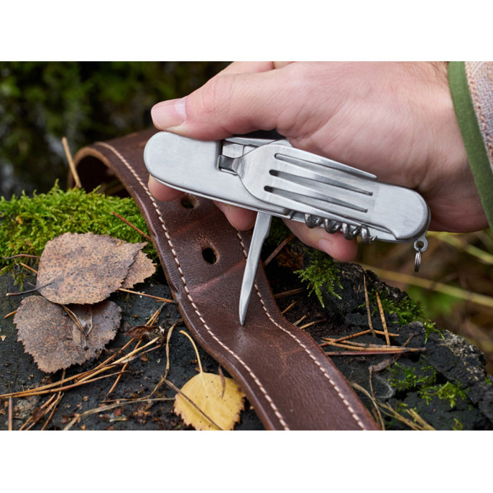 Нож перочинный Stinger, 109 мм, 8 функций, материал рукояти: нержавеющая сталь (серебристый)