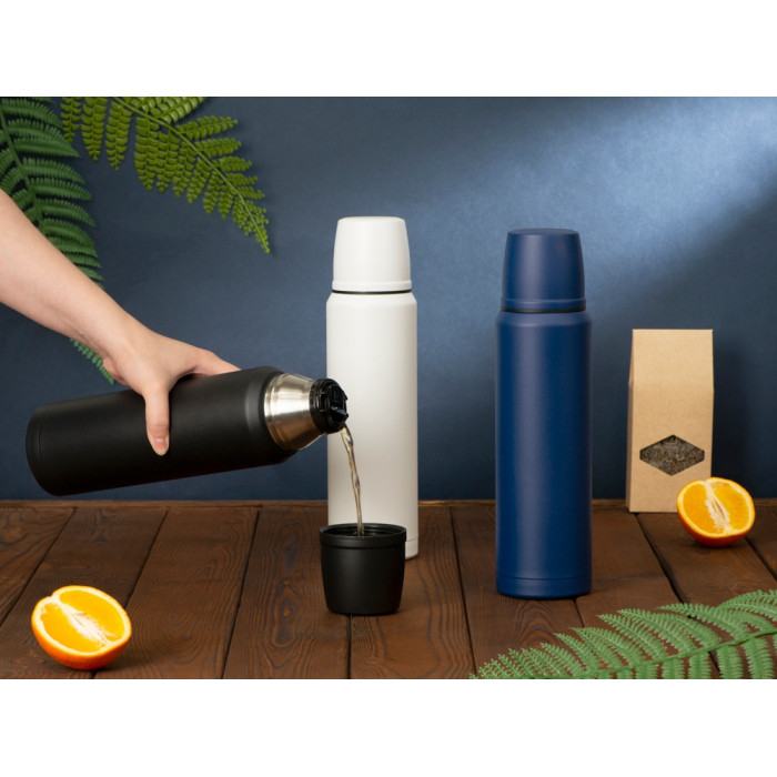 Термос с чашей и двойными медными стенками Stern, 1 л, темно-синий