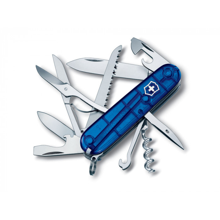 Нож перочинный VICTORINOX Huntsman, 91 мм, 15 функций, полупрозрачный синий