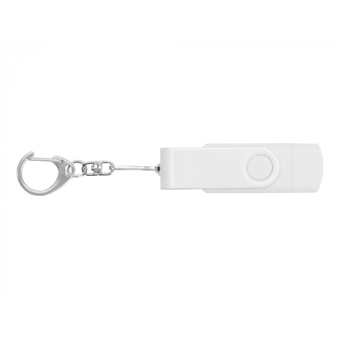 USB-флешка на 32 Гб 3 в 1 поворотный механизм, c двумя дополнительными разъемами MicroUSB и TypeC C с одноцветным металлическим клипом, белый