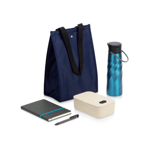 Подарочный набор с блокнотом, ручкой, ланчбоксом и бутылкой для воды Breaktime, синий