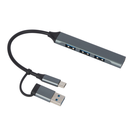 USB-хаб Link с коннектором 2-в-1 USB-C и USB-A, 2.0/3.0, серый