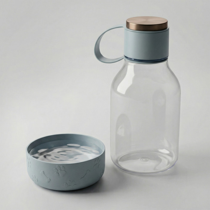 Бутылка для воды 2-в-1 Dog Bowl Bottle со съемной миской для питомцев, 1500 мл, голубой