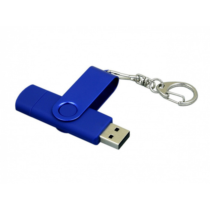 Флешка с поворотным механизмом, c дополнительным разъемом Micro USB, 16 Гб, синий