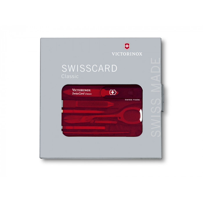 Швейцарская карточка VICTORINOX SwissCard Classic, 10 функций, полупрозрачная красная