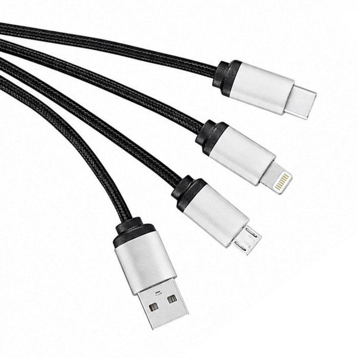 Кабель - брелок Plug с подсветкой гравировки, черный