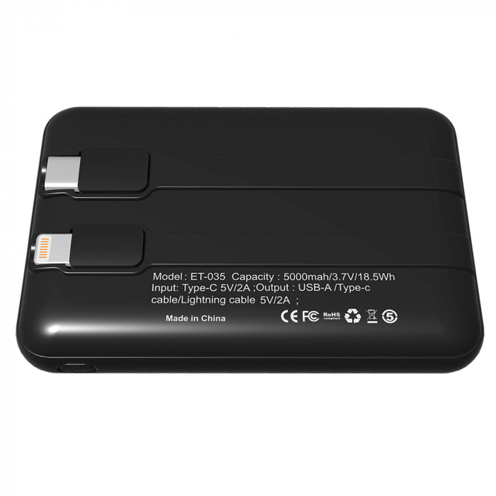 Внешний аккумулятор Eron с подсветкой гравировки, 5000 mAh, чёрный/белый