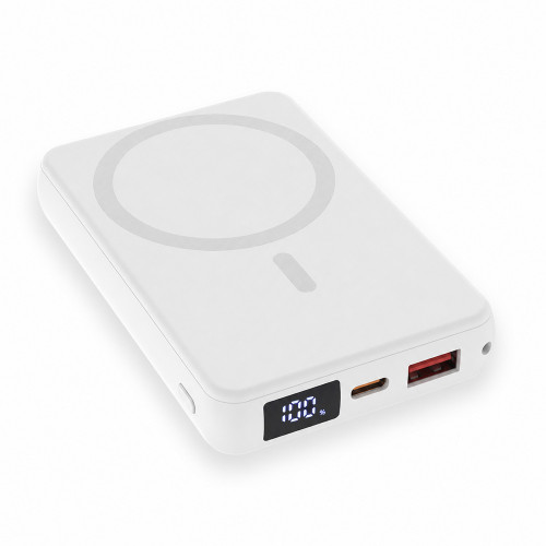 Магнитный внешний аккумулятор Quantum с беспроводной зарядкой (15W), 10000 Mah, белый Магнитный внешний аккумулятор Quantum с беспроводной зарядкой (15W), 10000 Mah, белый