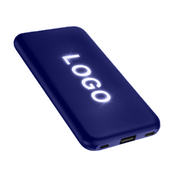 Внешний аккумулятор Kugo, 10000 mAh с подсветкой гравировки, синий