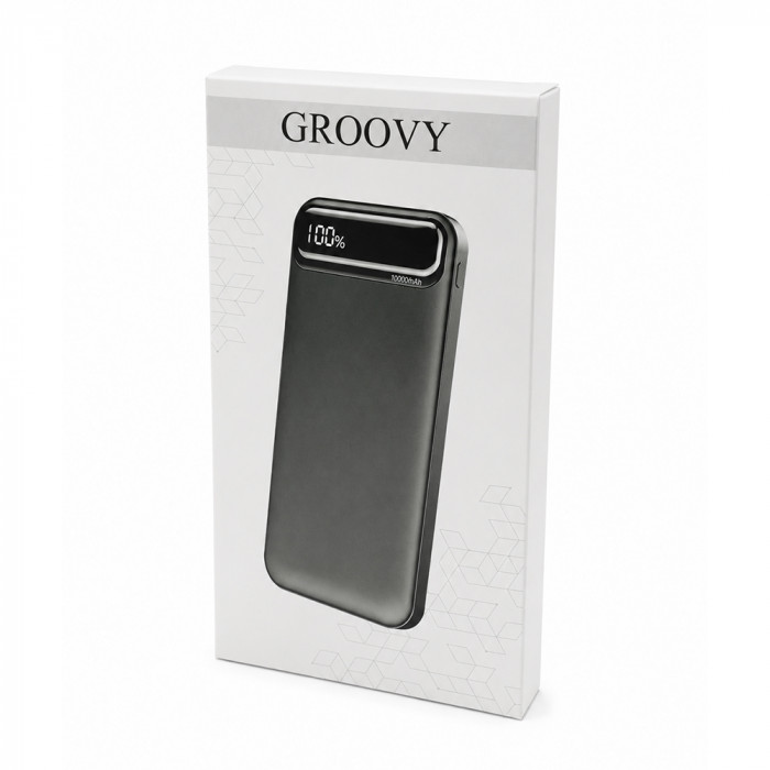 Внешний аккумулятор Groovy 10000 Mah с быстрой зарядкой, черный