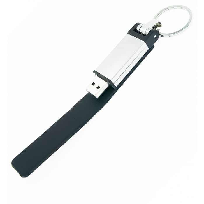 Флеш накопитель USB 2.0 Verona в кожаном чехле 16GB, металл, черный/серебристый