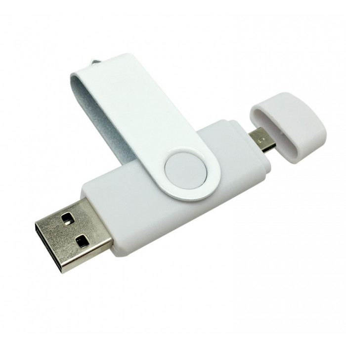 Флеш накопитель USB 2.0/OTG Twister Smart 16GB, пластик Софт Тач/металл, белый/белый