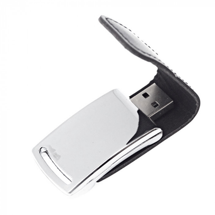 Флеш накопитель Shine, USB 2.0 32GB, металл/кожзам, серебро/черный 32GB