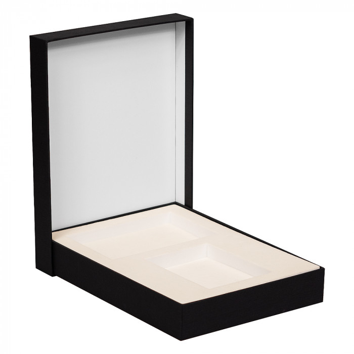 Коробка подарочная, размер 24*17,5*3 см, Solution Superior Linen, черная, бежевый ложемент под два прямоугольных предмета