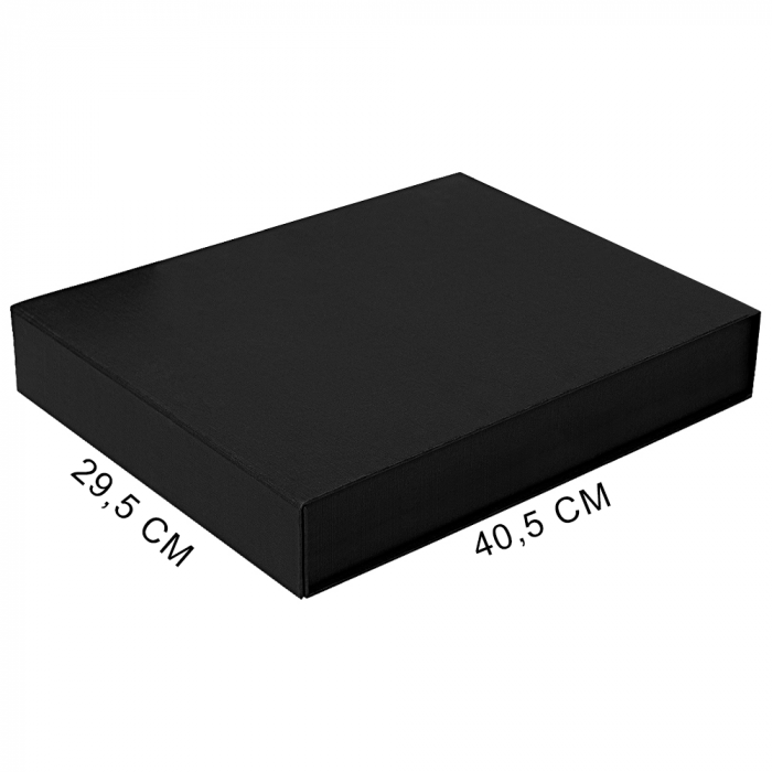 Подарочная коробка, размер 29,5x40,5x8 см, Solution Prestige Linen с магнитным клапаном, черная, с черным ложементом