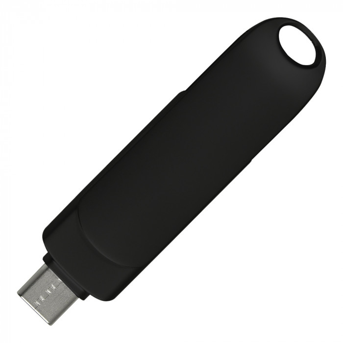 Флеш накопитель  USB 3.0 + TYPE C Cupertino, металл, черный матовый, 32 GB