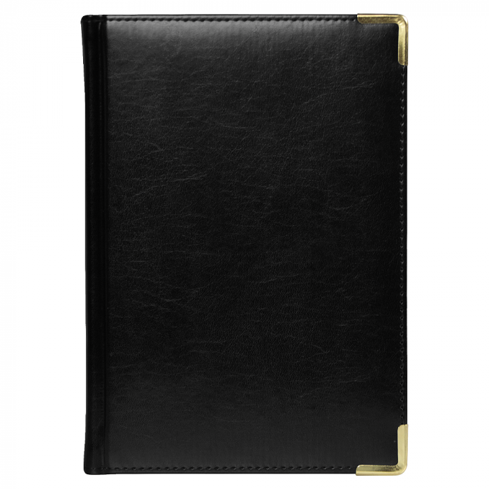 Ежедневник полудатированный Classic Pristine Gold А5, черный с золотом, с металлическими уголками, в твердой обложке с поролоном