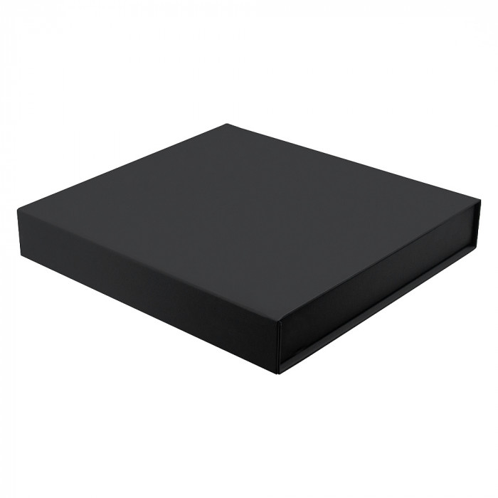 Подарочная коробка, размер 29,7*28,0*4,5 см, Solution Prestige Magnum Soft Touch с магнитным клапаном под индивидуальную вырубку, черная, с черным ложементом
