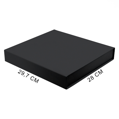 Подарочная коробка, размер 29,7*28,0*4,5 см, Solution Prestige Magnum Soft Touch с магнитным клапаном под индивидуальную вырубку, черная, с черным ложементом