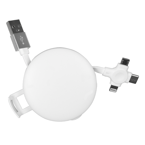 Кабель зарядный выдвижной USB Wingle 3-в-1 на Lightning, Micro-USB, Type-C «U50» 2,4 A, Quick Charge с подставкой для телефона, белый Кабель зарядный выдвижной USB Wingle 3-в-1 на Lightning, Micro-USB, Type-C «U50» 2,4 A, Quick Charge с подставкой для телефона, белый