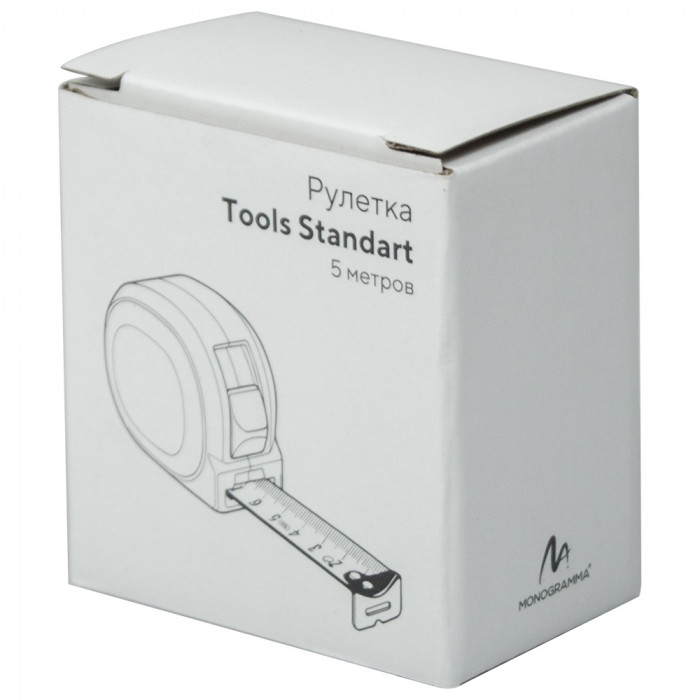 Рулетка Tools Standart, 5 метров, черная, пластиковая, с ремешком
