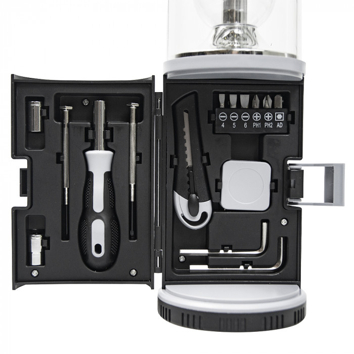 Набор инструментов Tools lantern cо встроенной лампой , 15 инструментов,  черный, в пластиковом футляре