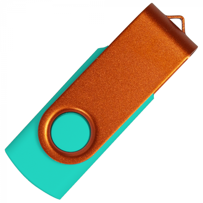 Флеш накопитель USB 2.0 Twister Сolor Mix 16GB, пластик Софт Тач/металл, бирюзовый/оранжевый