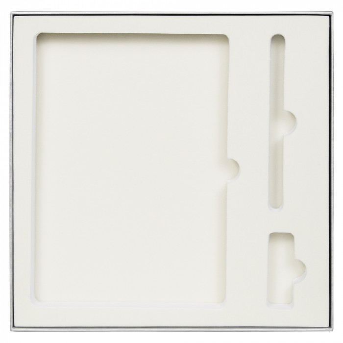 Коробка подарочная Solution Superior Linen под ежедневник, ручку и флешку, серебро, 25,7x25,7 см, бежевый ложемент